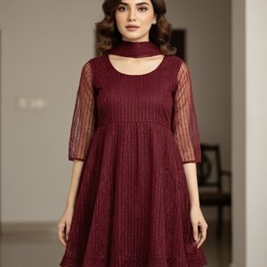 Maroon Net Embroidered Peplum Set Shaazz Store