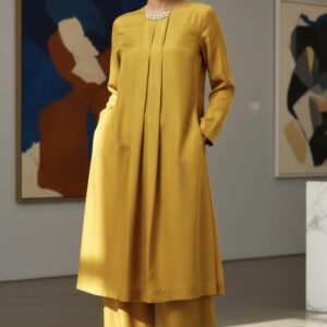 Mustard Pleated Co-ord Set with Front Pleats and Pockets