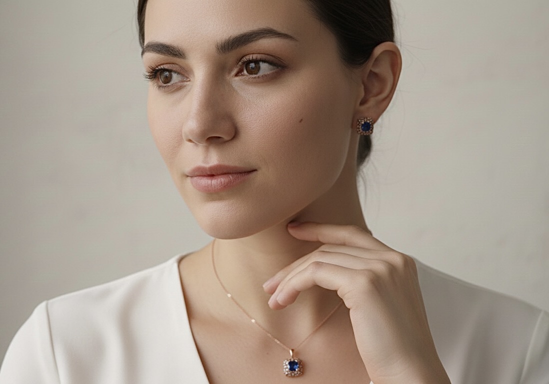 Royal Blue Sapphire Pendant and Earring Set Shaazz Store