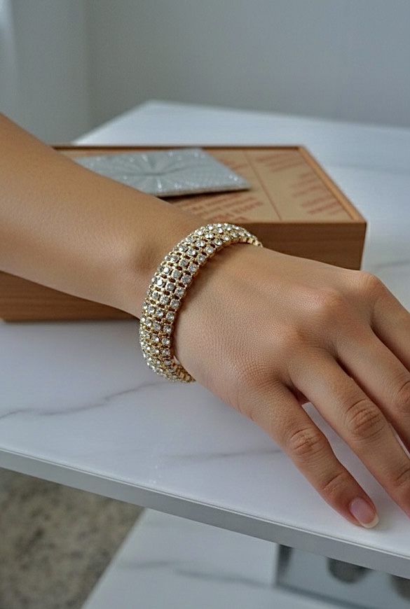 Luminous Multi-Row Crystal Cuff Bracelet in Gold Shazz Store