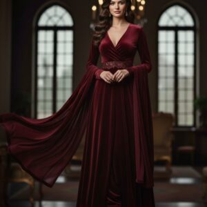 Espresso Brown Pearl Embellished Velvet Suit for Women - Shazz Store Winter Collection