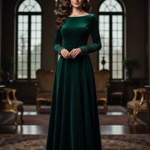 Model wearing Espresso Brown Pearl Velvet Co-Ord Set by Shazz Store